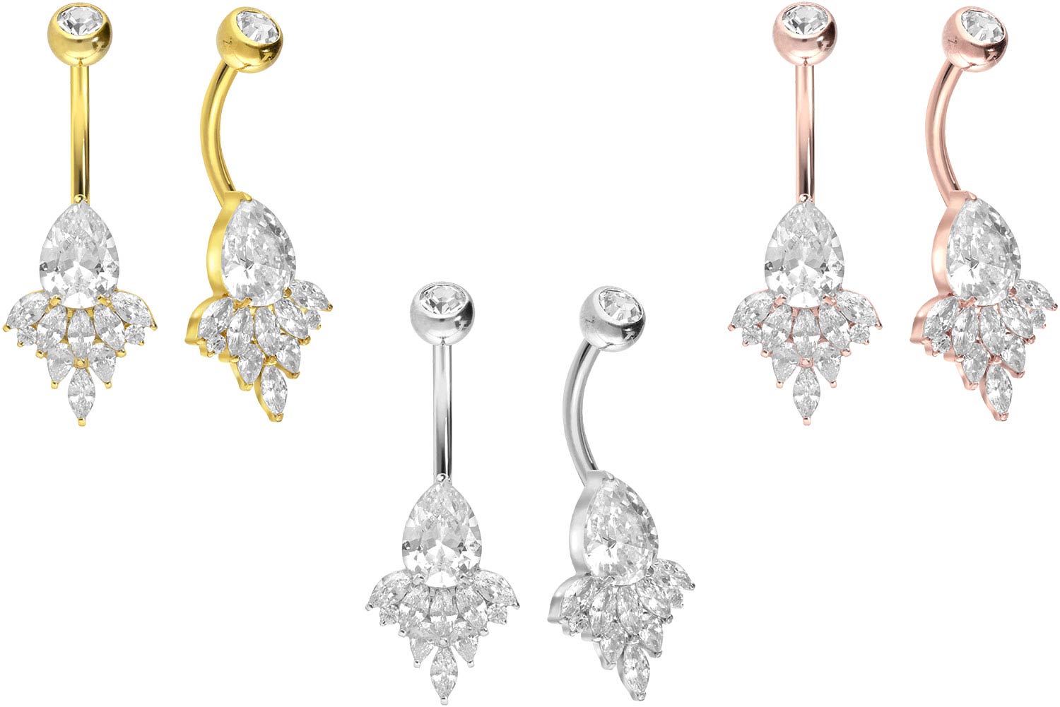 PIERCINGLINE Titan Bauchnabelpiercing - Bananabell Mit 2 Kristallen 10mm